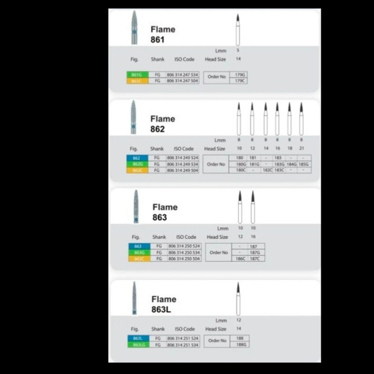 فرز الماسی شعله شمعی توربین سانی (Dental Diamond Burs Flame Shape) شرکت Sani